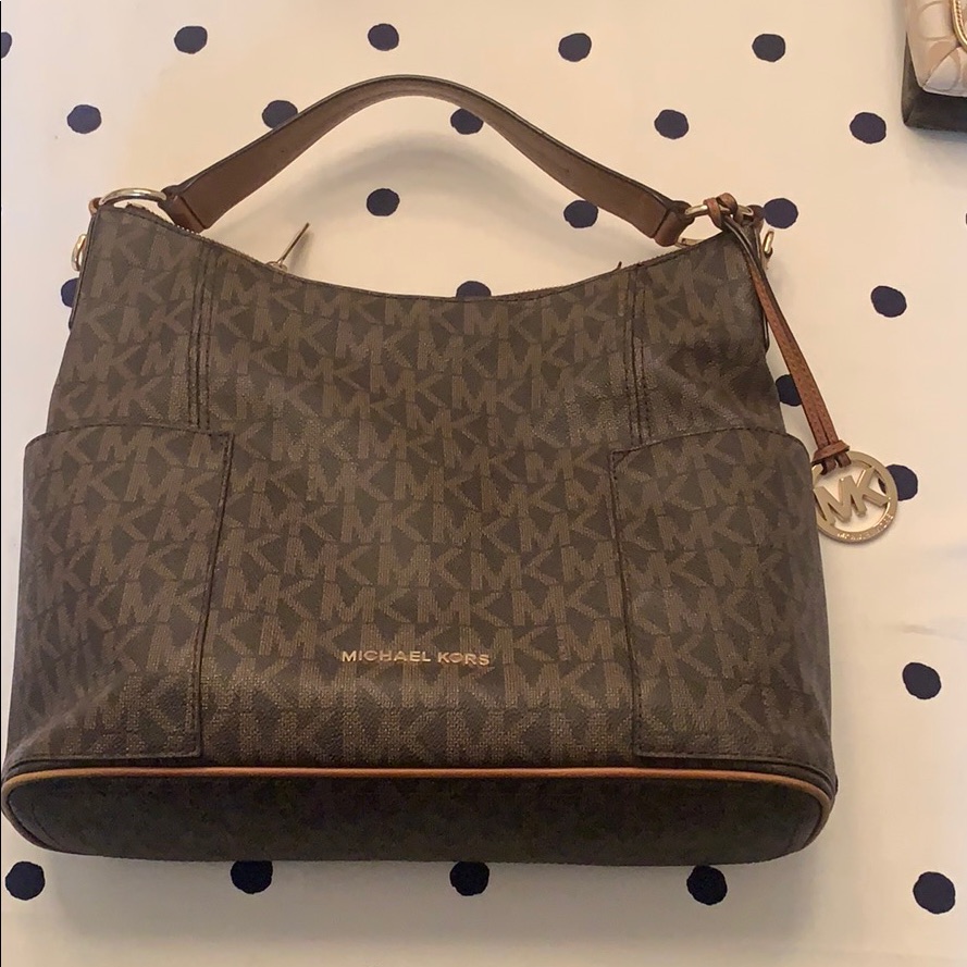 Michael Kors Brown Logo Shoulder Bag With Pockets